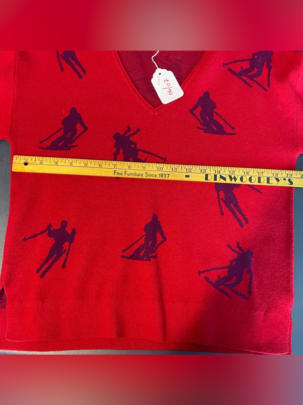 NWOT Sundance Catalog Red V Neck Ski “Mountain Air Sweater” small wool blend - Picture 4 of 5